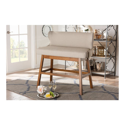 Light Beige Fabric Button-tufted Upholstered Bar Bench Banquette