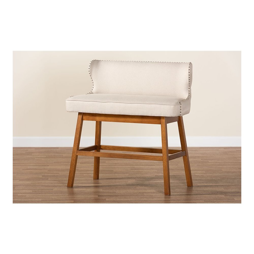Light Beige Fabric Button-tufted Upholstered Bar Bench Banquette
