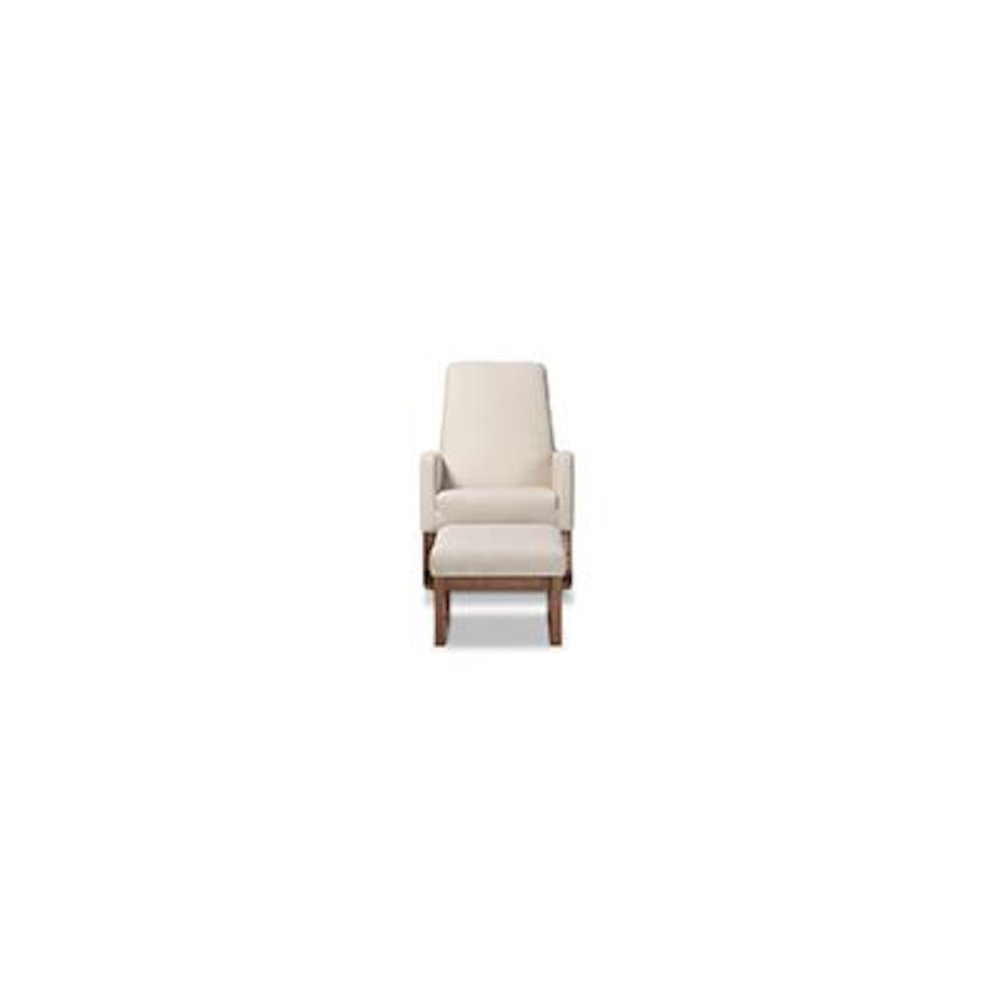 Light Beige Fabric Upholstered Rocking Chair and Ottoman Set