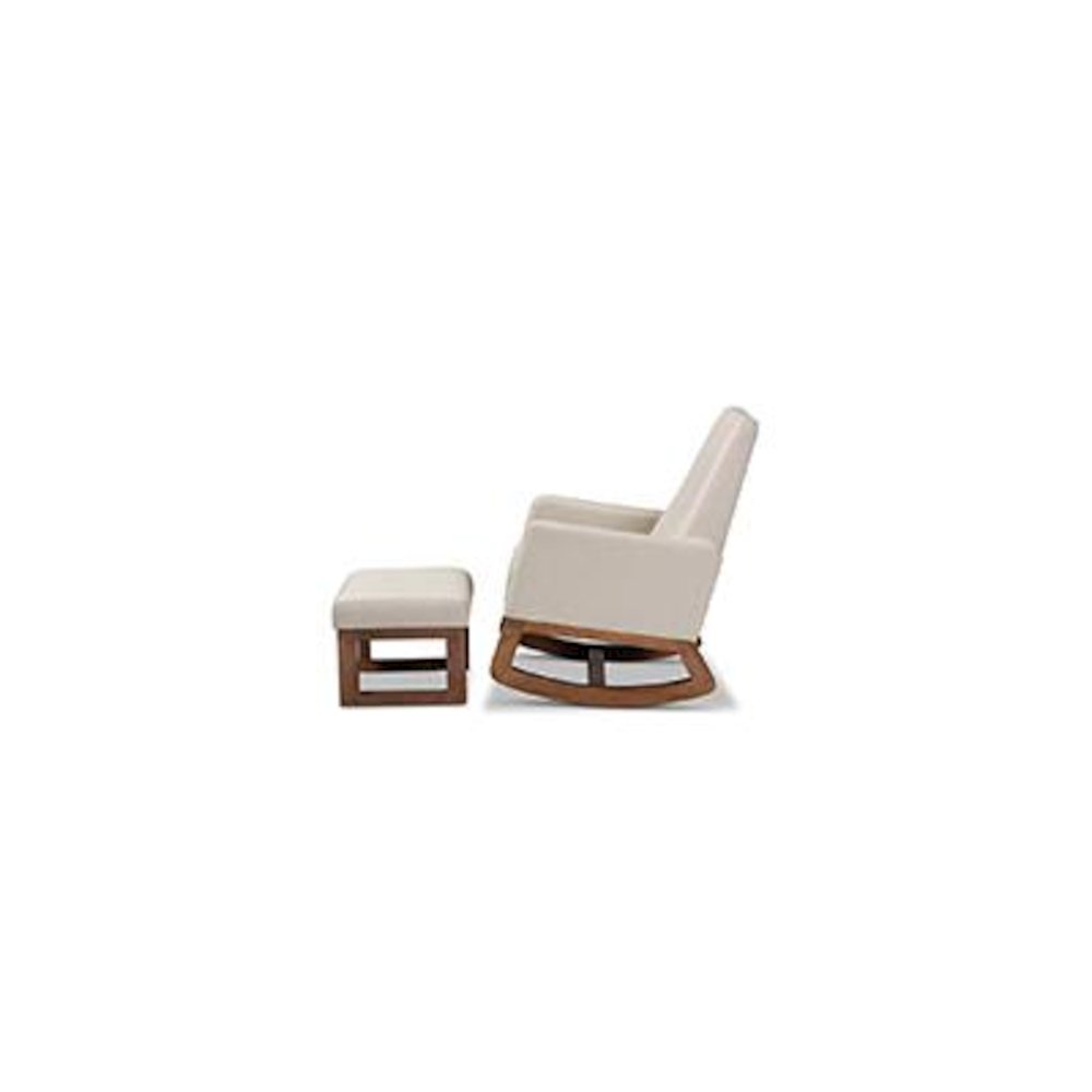 Light Beige Fabric Upholstered Rocking Chair and Ottoman Set