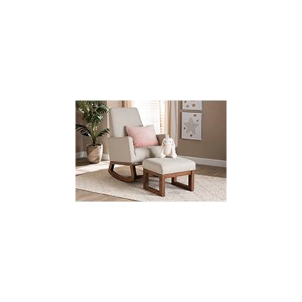 Light Beige Fabric Upholstered Rocking Chair and Ottoman Set