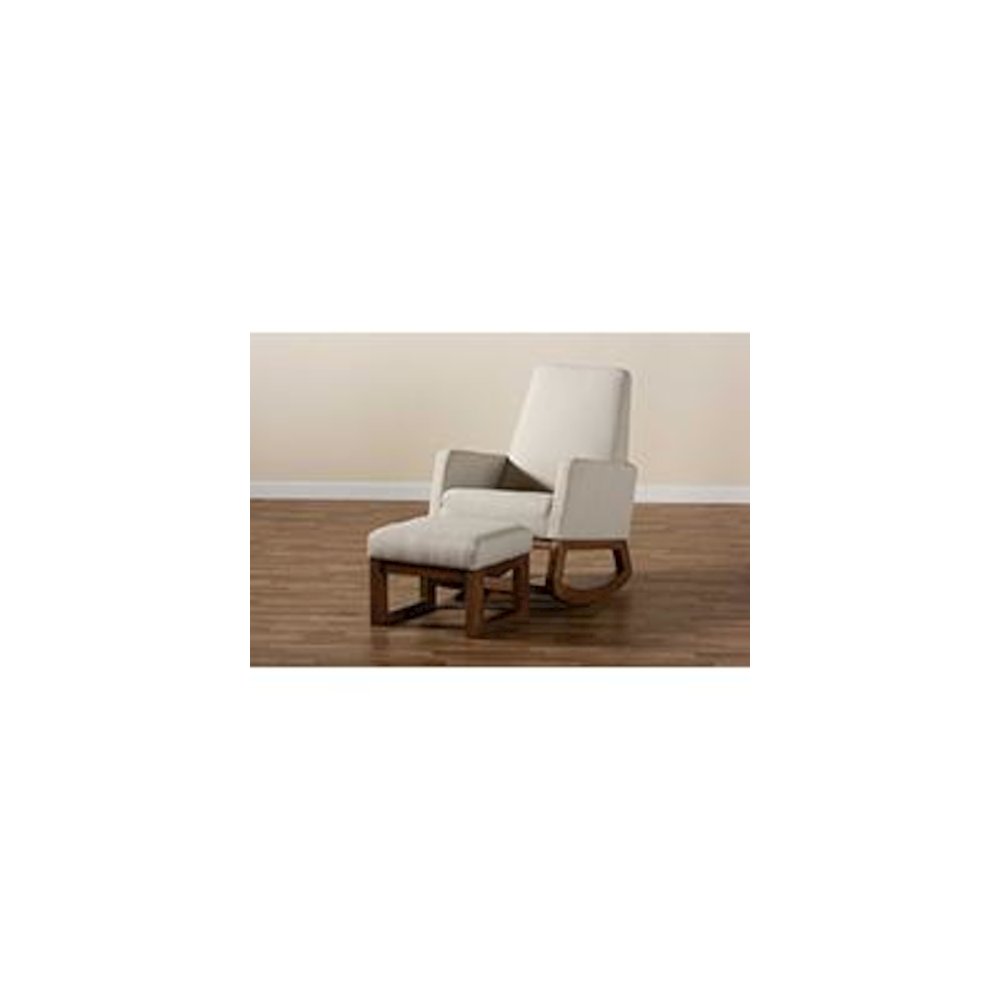 Light Beige Fabric Upholstered Rocking Chair and Ottoman Set