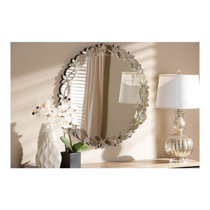 Silver Finished Round Petal Leaf Accent Wall Mirror