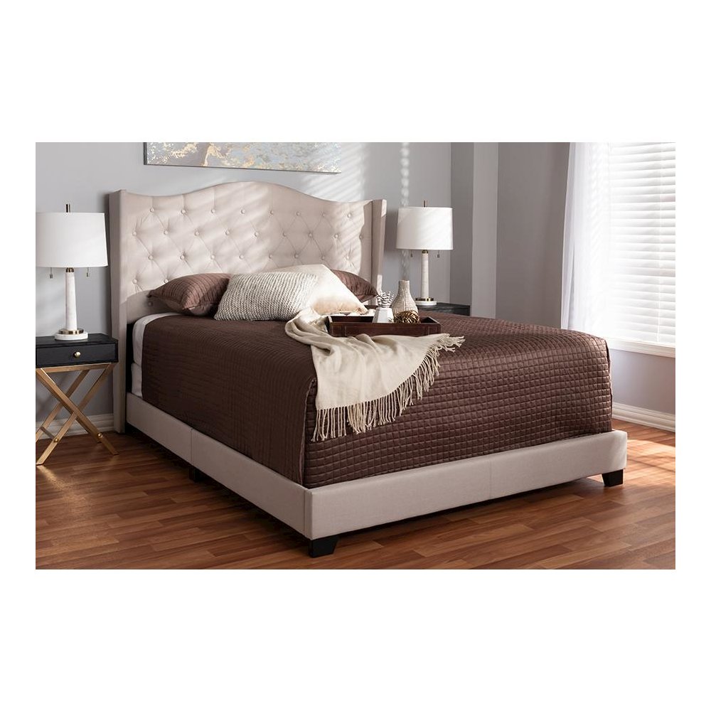Alesha Modern and Contemporary Beige Fabric Upholstered King Size Bed