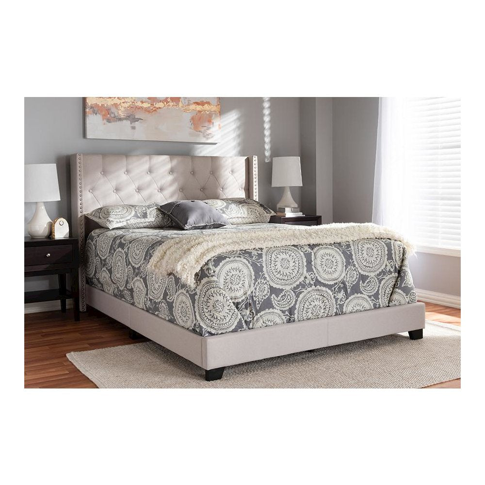 Brady Modern and Contemporary Beige Fabric Upholstered King Size Bed