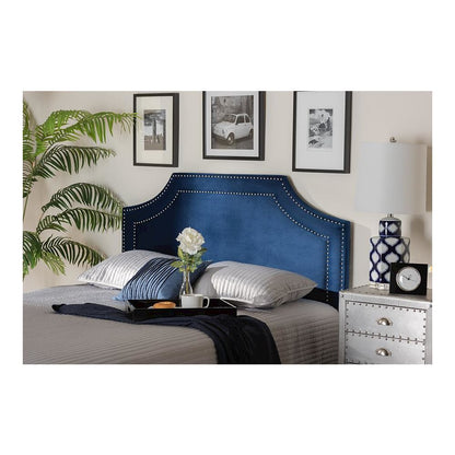 Navy Blue Velvet Fabric Upholstered King Size Headboard