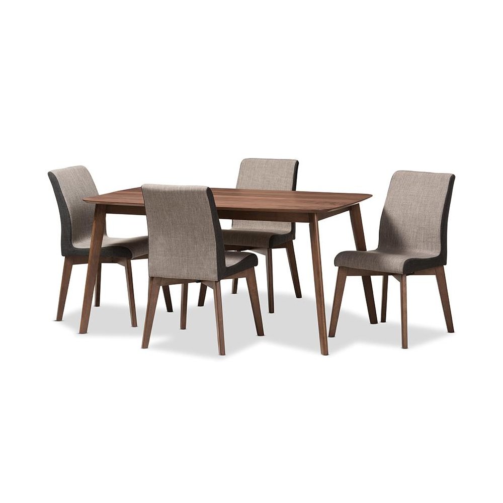 Kimberly Mid-Century Modern Beige and Brown Fabric 5-Piece Dining Set