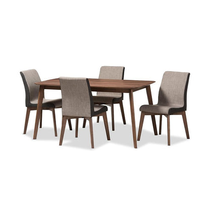 Kimberly Mid-Century Modern Beige and Brown Fabric 5-Piece Dining Set