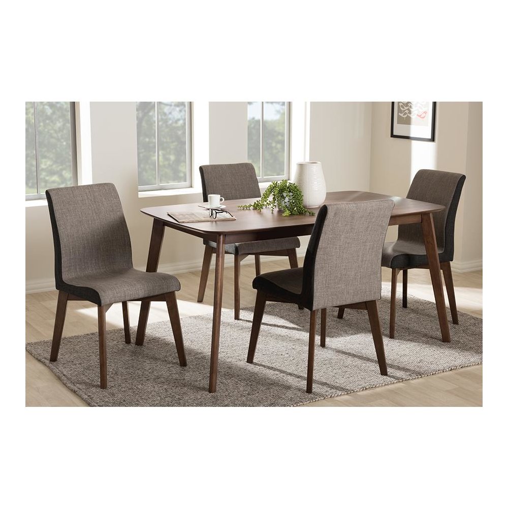 Kimberly Mid-Century Modern Beige and Brown Fabric 5-Piece Dining Set