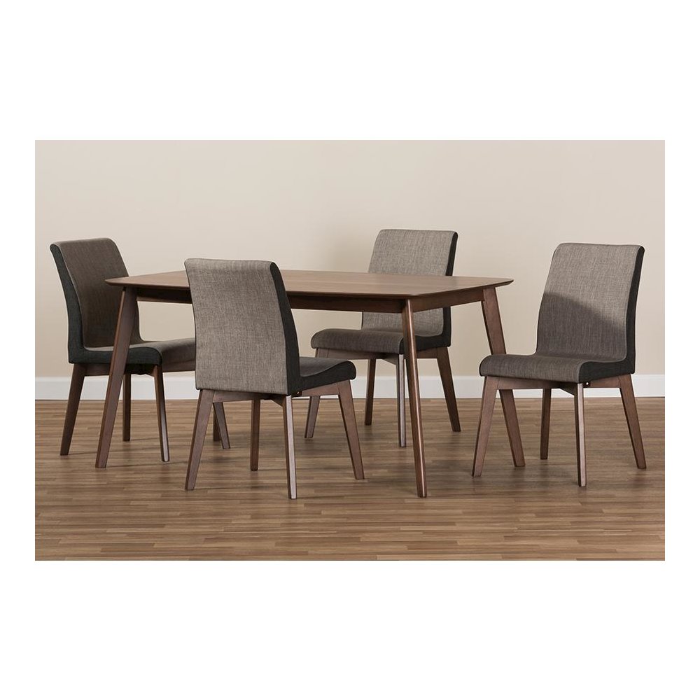 Kimberly Mid-Century Modern Beige and Brown Fabric 5-Piece Dining Set