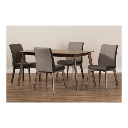 Kimberly Mid-Century Modern Beige and Brown Fabric 5-Piece Dining Set