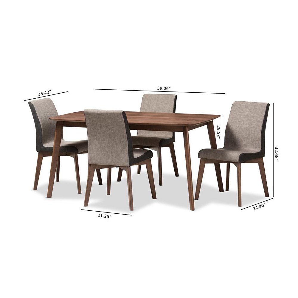 Kimberly Mid-Century Modern Beige and Brown Fabric 5-Piece Dining Set