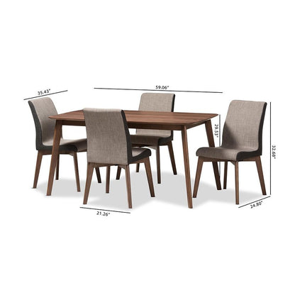 Kimberly Mid-Century Modern Beige and Brown Fabric 5-Piece Dining Set
