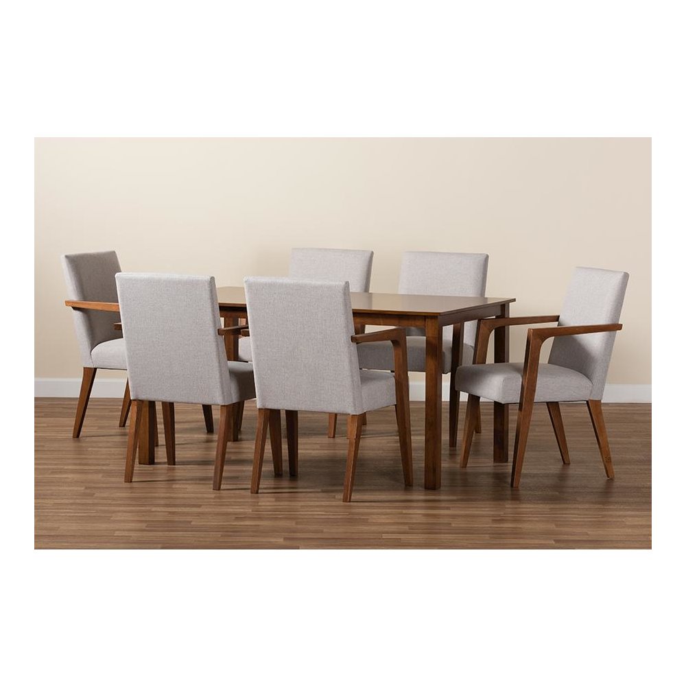 Walnut Brown Finished Wood 7-Piece Dining Set