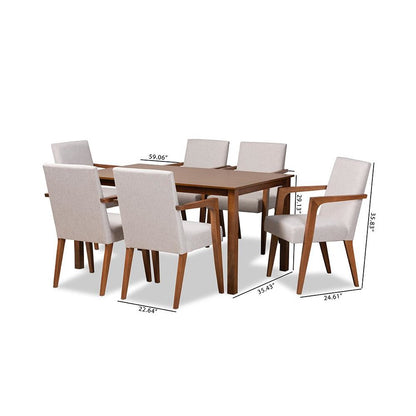 Walnut Brown Finished Wood 7-Piece Dining Set