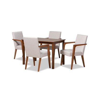 Walnut Brown Finished Wood 5-Piece Dining Set