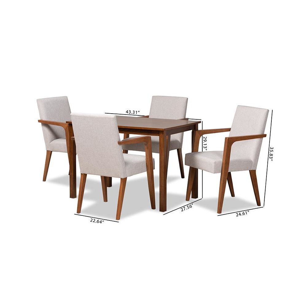 Walnut Brown Finished Wood 5-Piece Dining Set