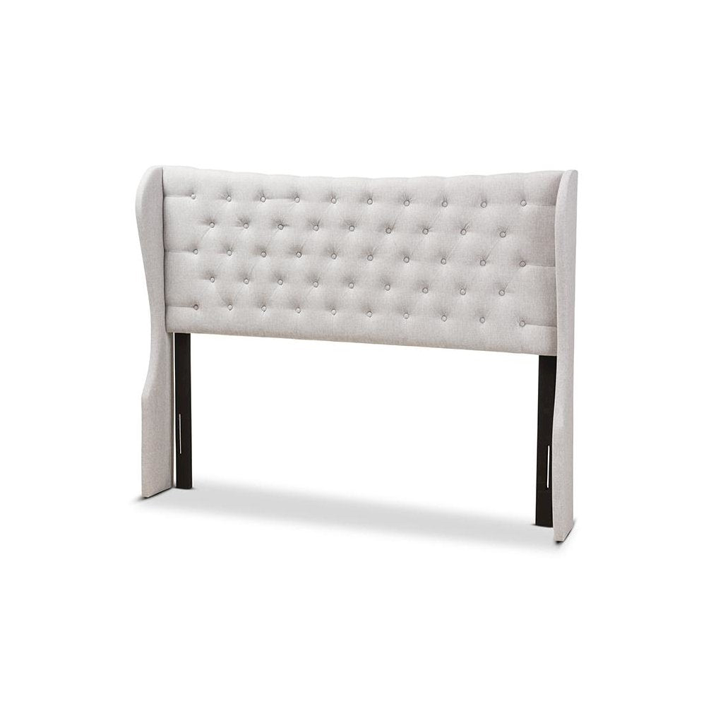 Greyish Beige Fabric Button-Tufted Queen Size Winged Headboard