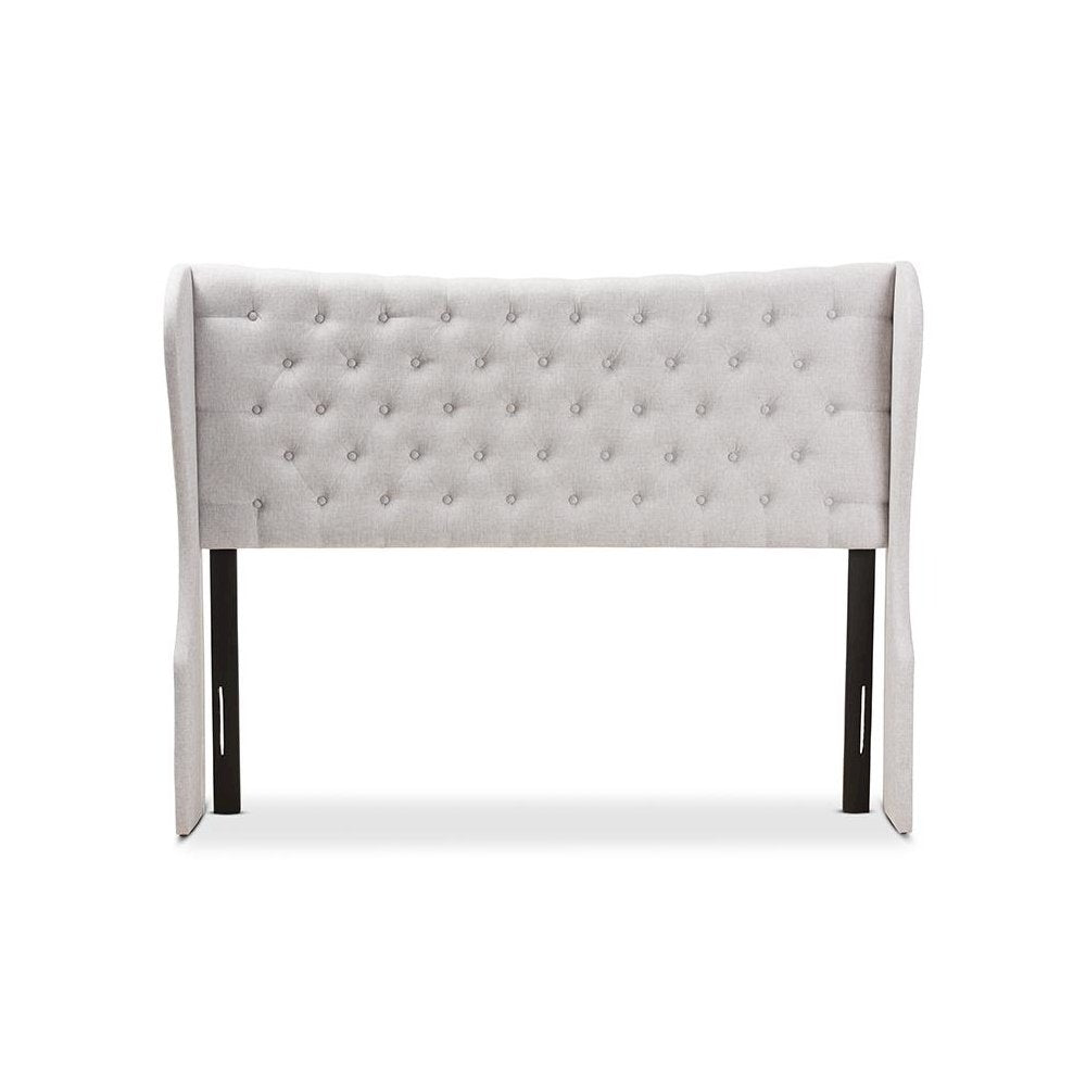Greyish Beige Fabric Button-Tufted Queen Size Winged Headboard