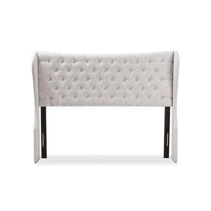 Greyish Beige Fabric Button-Tufted Queen Size Winged Headboard
