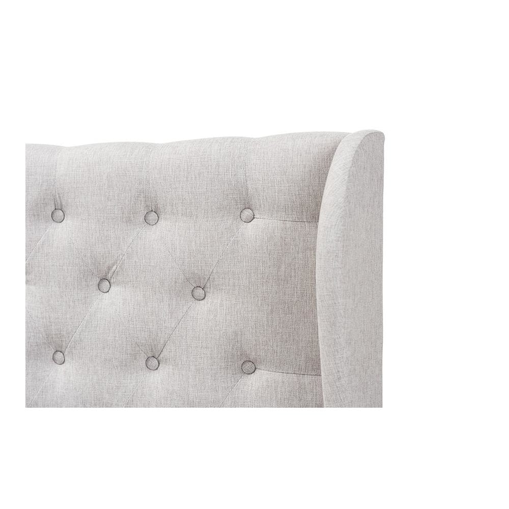 Greyish Beige Fabric Button-Tufted Queen Size Winged Headboard