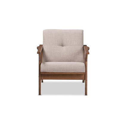 Bianca Mid-Century Modern Walnut Wood Light Grey Fabric Tufted Lounge Chair