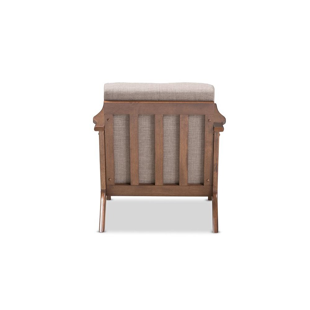 Bianca Mid-Century Modern Walnut Wood Light Grey Fabric Tufted Lounge Chair
