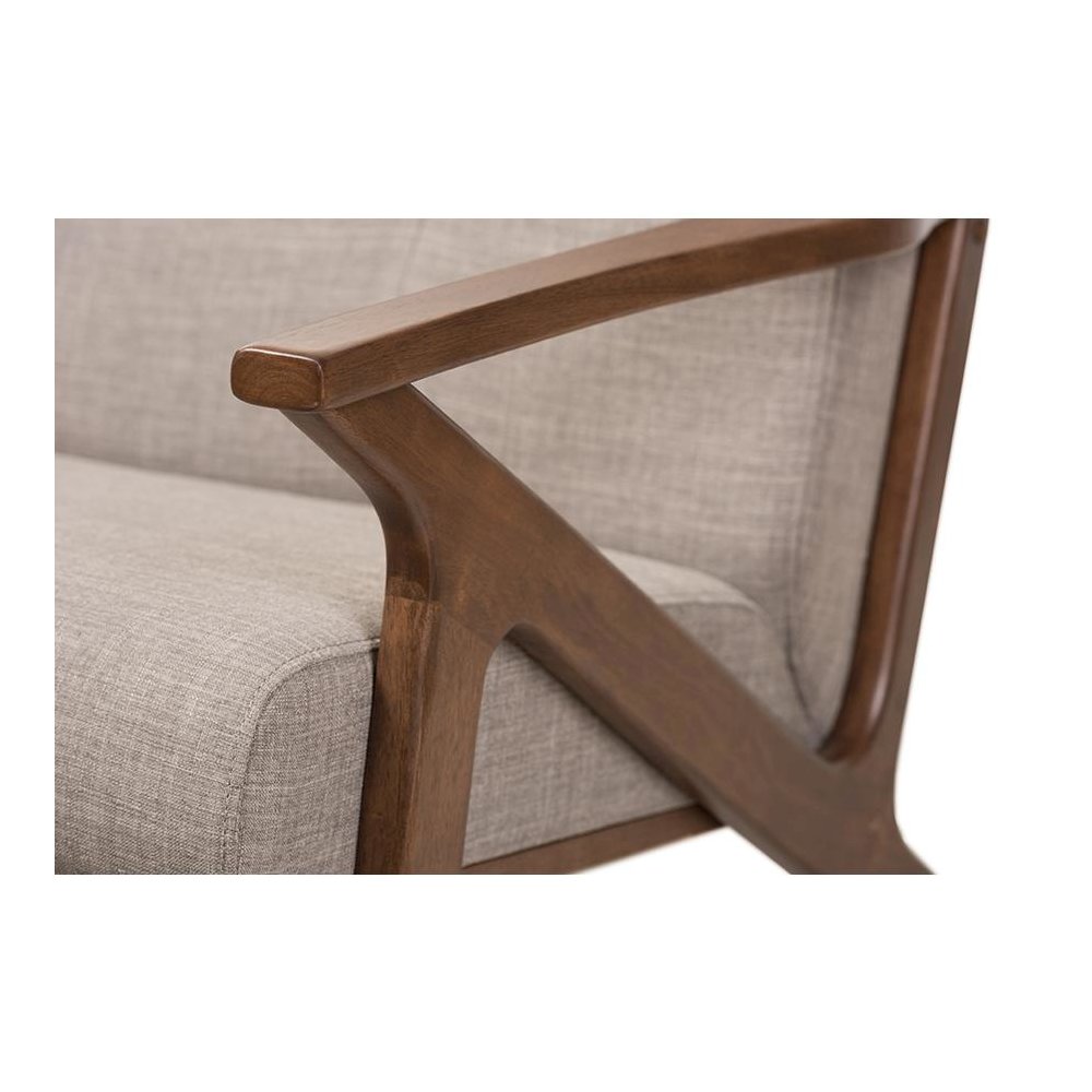 Bianca Mid-Century Modern Walnut Wood Light Grey Fabric Tufted Lounge Chair
