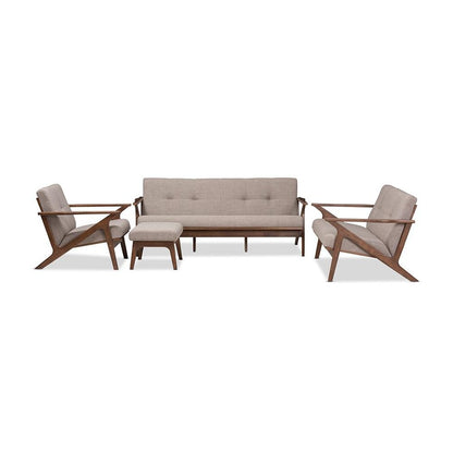 Walnut Wood Light Grey Fabric Tufted Livingroom Sofa Set