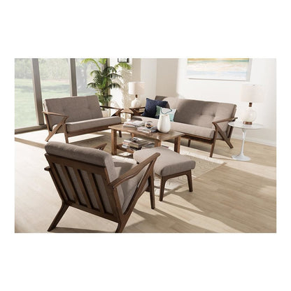 Walnut Wood Light Grey Fabric Tufted Livingroom Sofa Set