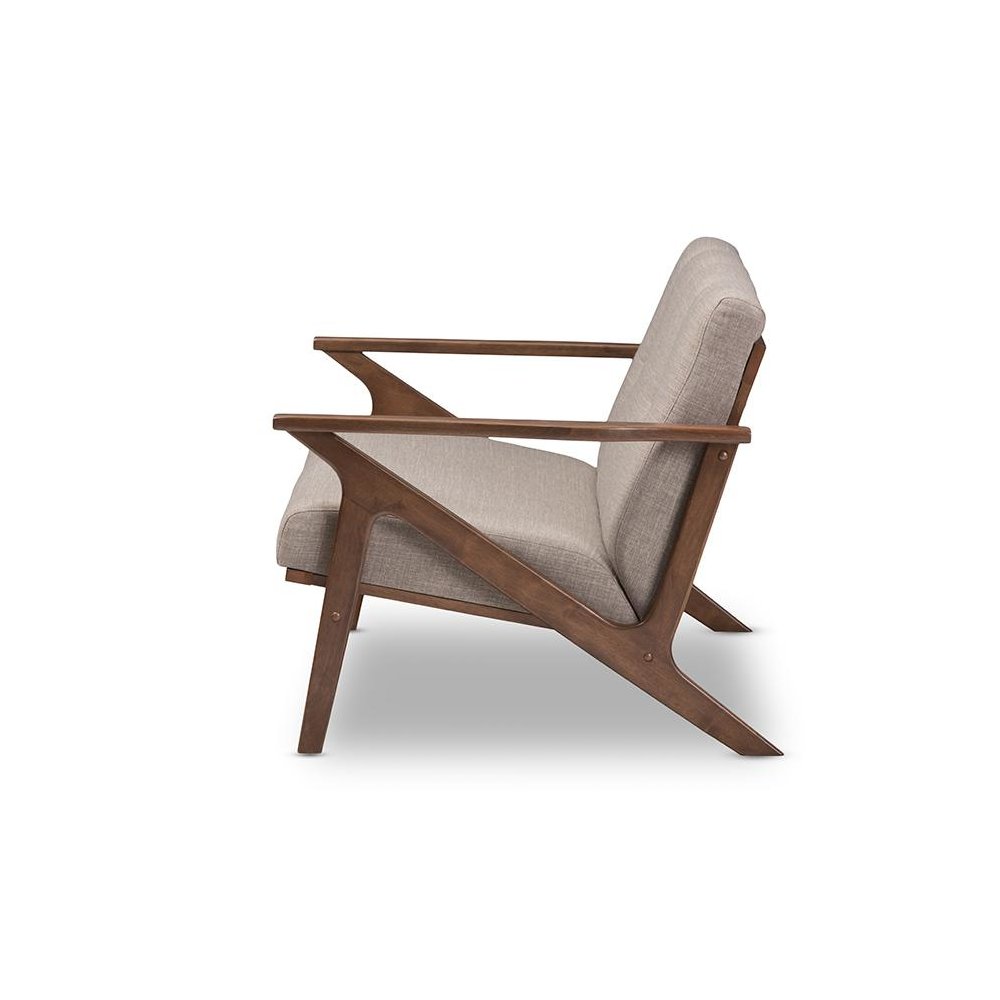 Bianca Mid-Century Modern Walnut Wood Light Grey Fabric Tufted 2-Seater Loveseat