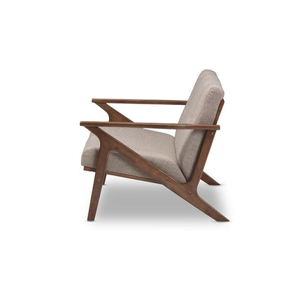 Bianca Mid-Century Modern Walnut Wood Light Grey Fabric Tufted 2-Seater Loveseat