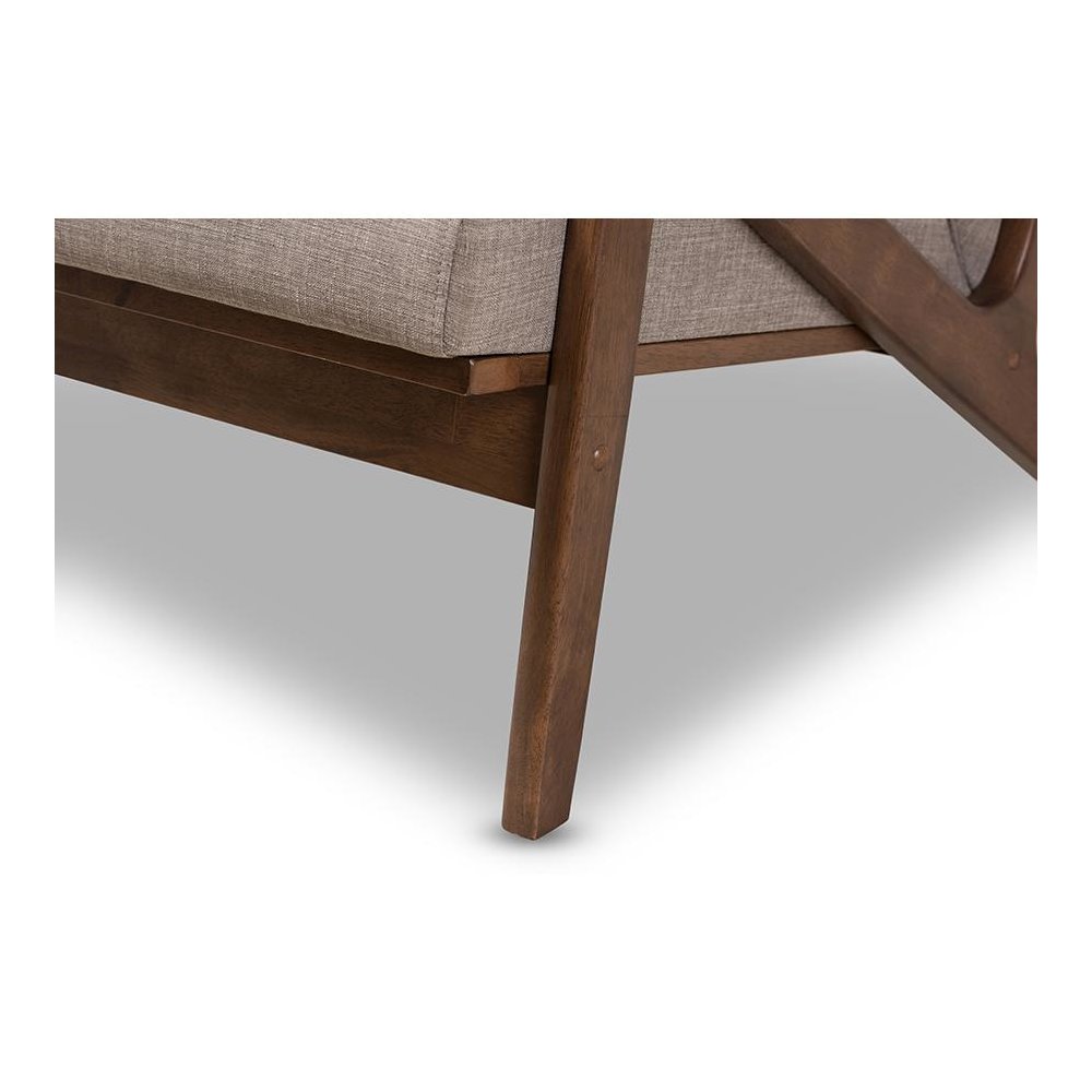 Bianca Mid-Century Modern Walnut Wood Light Grey Fabric Tufted 2-Seater Loveseat