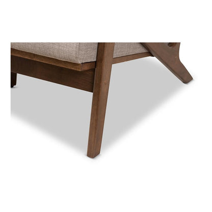 Bianca Mid-Century Modern Walnut Wood Light Grey Fabric Tufted 3-Seater Sofa