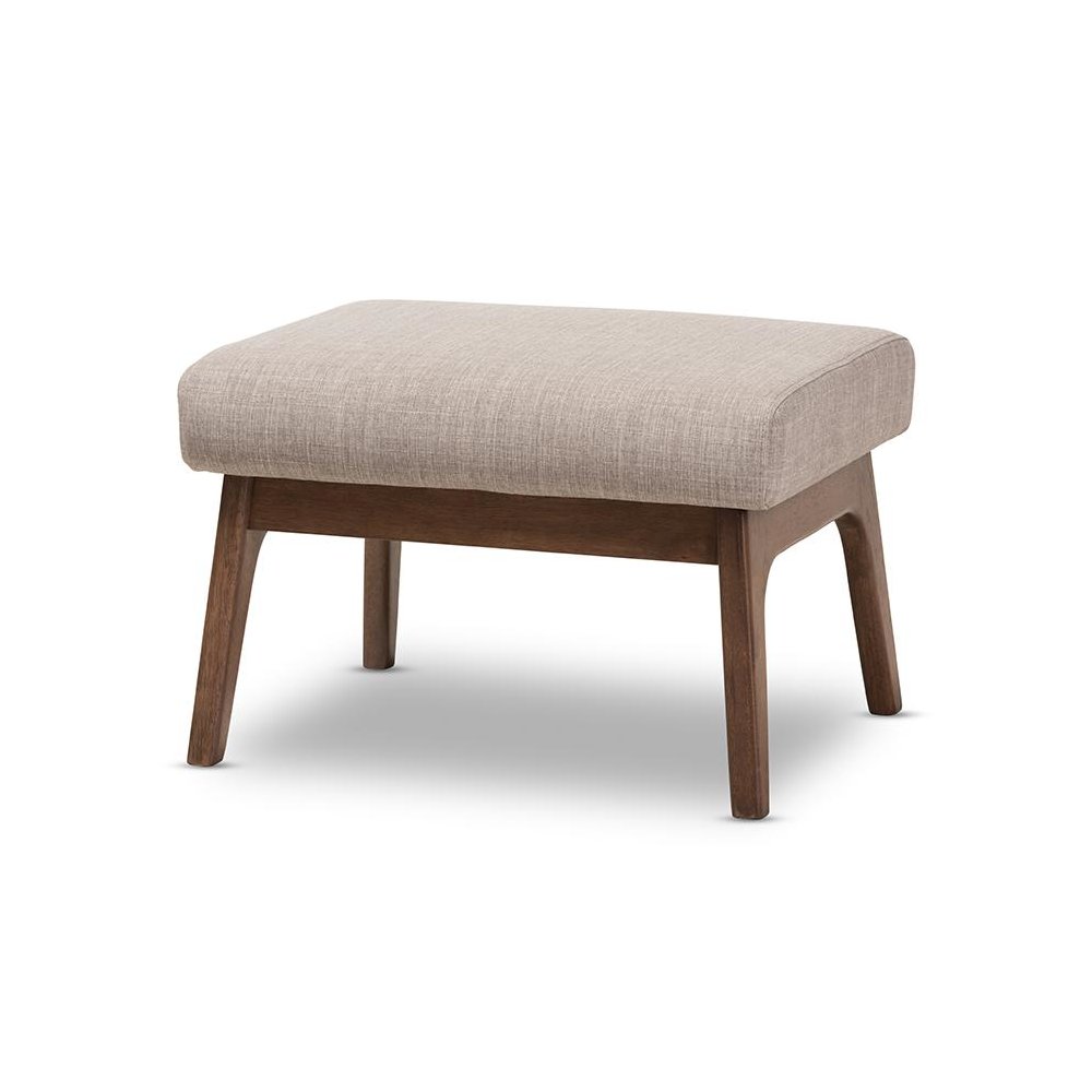 Baxton Studio Bianca Mid-Century Modern Walnut Wood Light Grey Fabric Ottoman