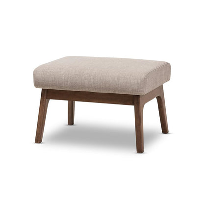 Baxton Studio Bianca Mid-Century Modern Walnut Wood Light Grey Fabric Ottoman