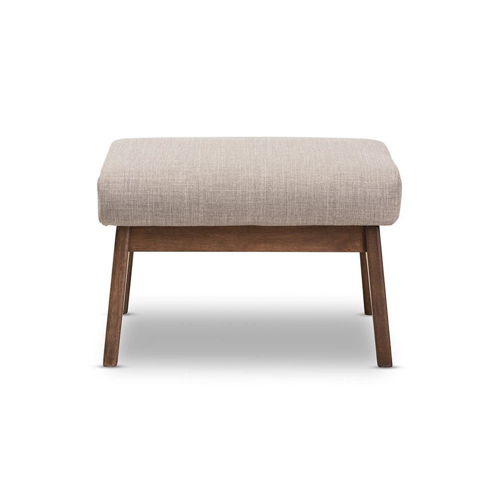 Baxton Studio Bianca Mid-Century Modern Walnut Wood Light Grey Fabric Ottoman