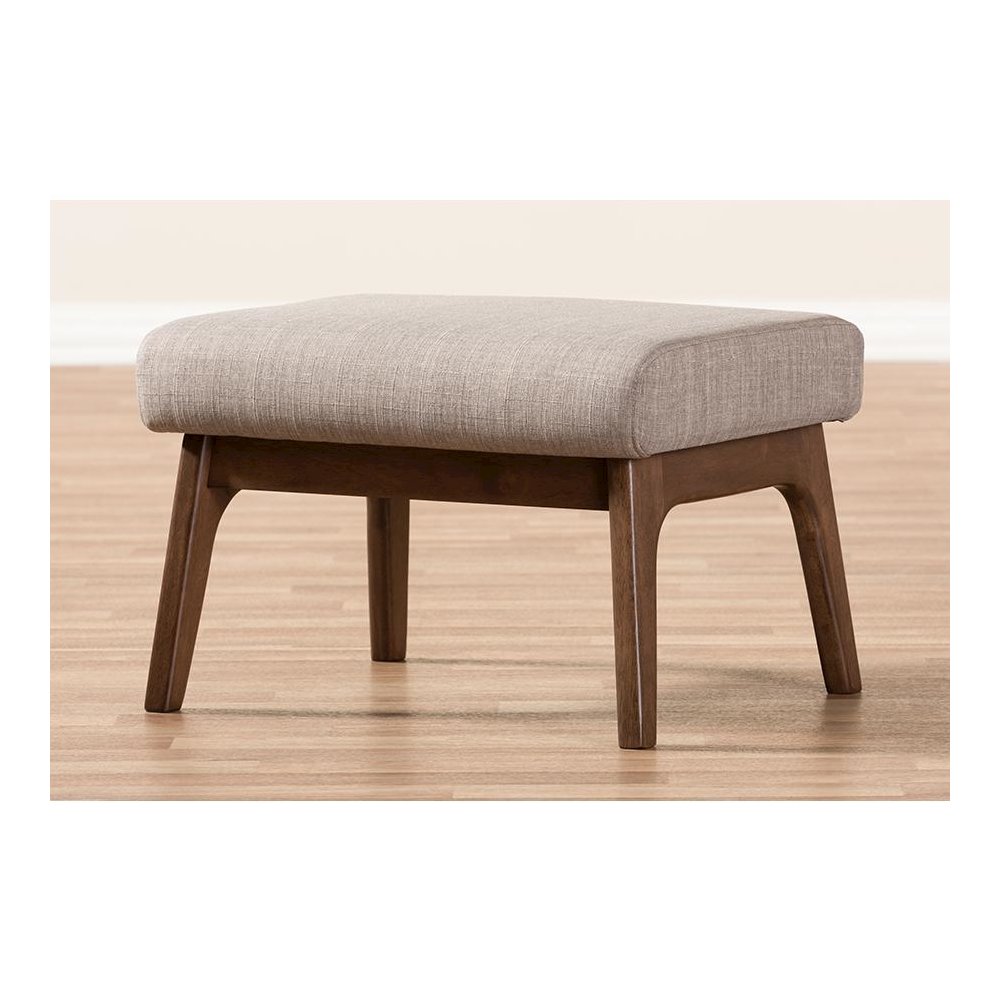 Baxton Studio Bianca Mid-Century Modern Walnut Wood Light Grey Fabric Ottoman