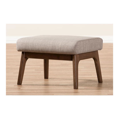 Baxton Studio Bianca Mid-Century Modern Walnut Wood Light Grey Fabric Ottoman