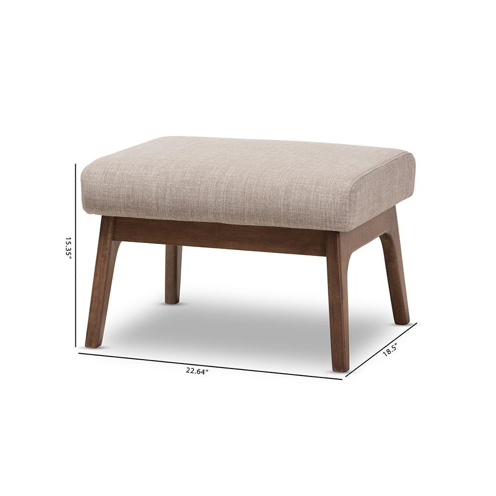 Baxton Studio Bianca Mid-Century Modern Walnut Wood Light Grey Fabric Ottoman