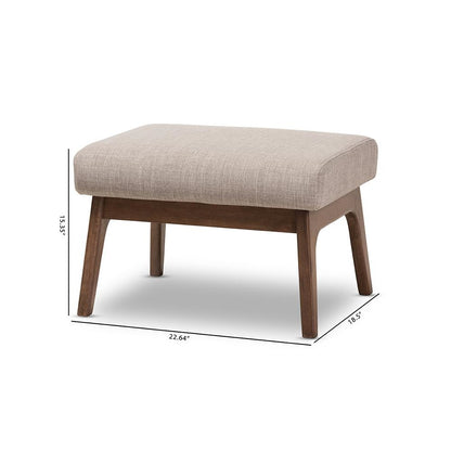Baxton Studio Bianca Mid-Century Modern Walnut Wood Light Grey Fabric Ottoman