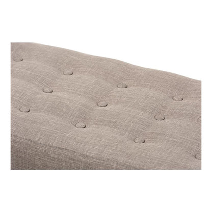 Elia Mid-Century Modern Walnut Wood Light Grey Fabric Button-Tufted Bench