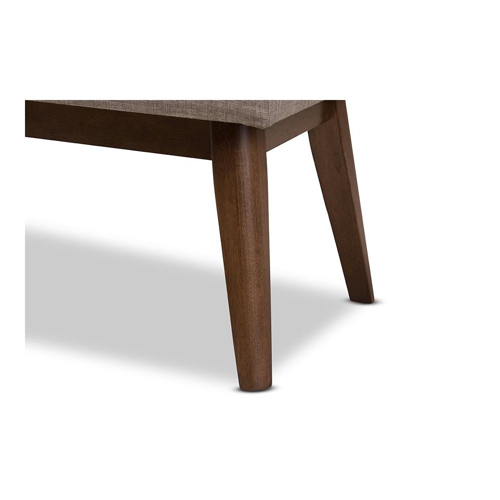Elia Mid-Century Modern Walnut Wood Light Grey Fabric Button-Tufted Bench