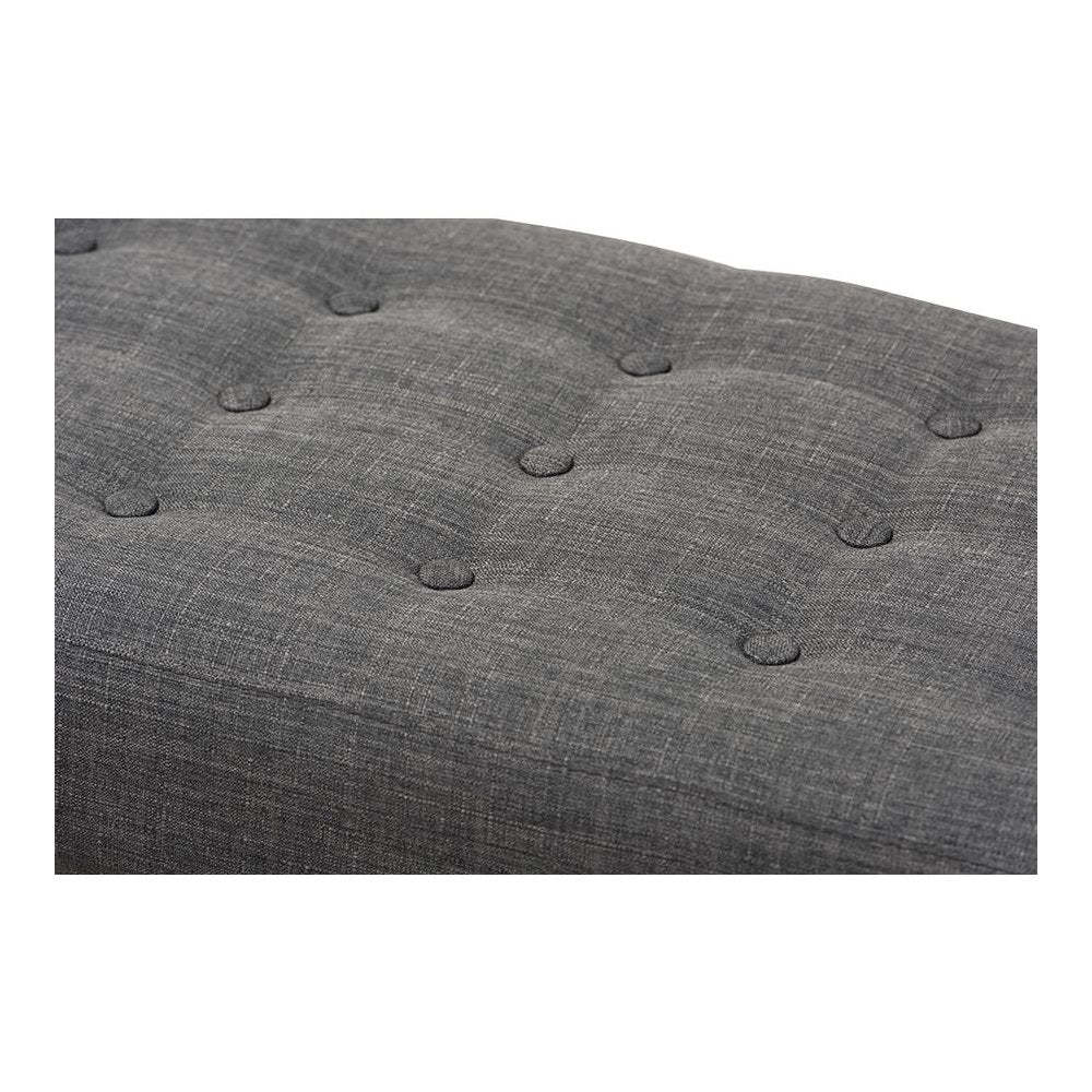 Elia Mid-Century Modern Walnut Wood Dark Grey Fabric Button-Tufted Bench
