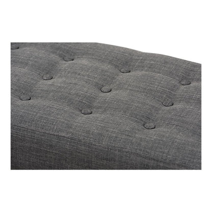 Elia Mid-Century Modern Walnut Wood Dark Grey Fabric Button-Tufted Bench