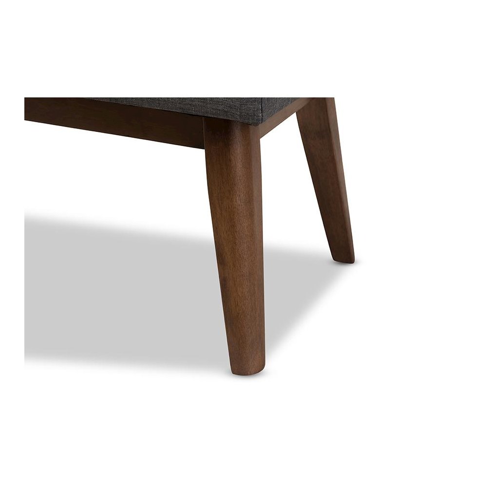 Elia Mid-Century Modern Walnut Wood Dark Grey Fabric Button-Tufted Bench