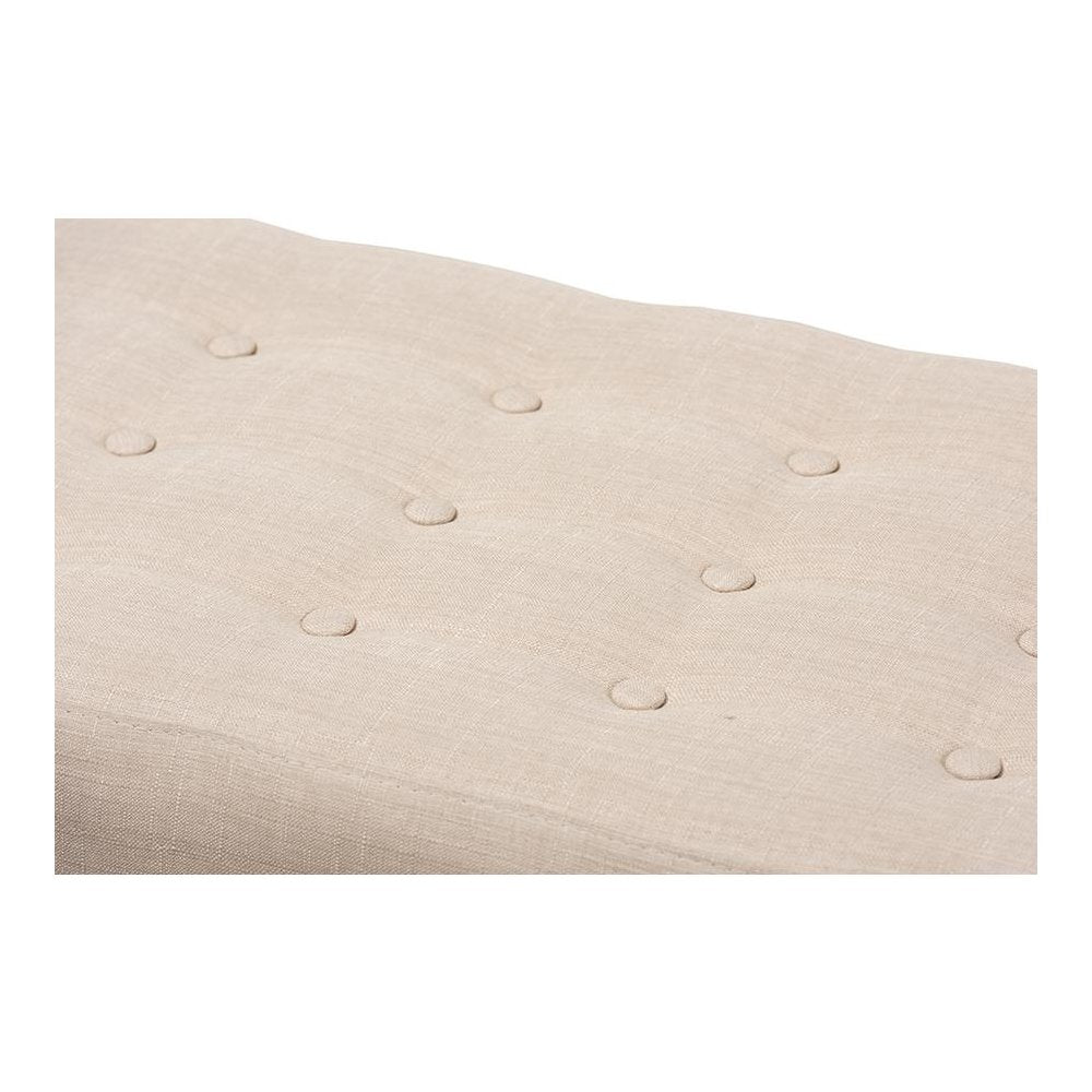 Elia Mid-Century Modern Walnut Wood Light Beige Fabric Button-Tufted Bench