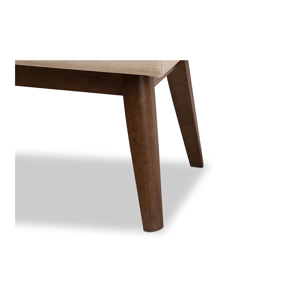Elia Mid-Century Modern Walnut Wood Light Beige Fabric Button-Tufted Bench