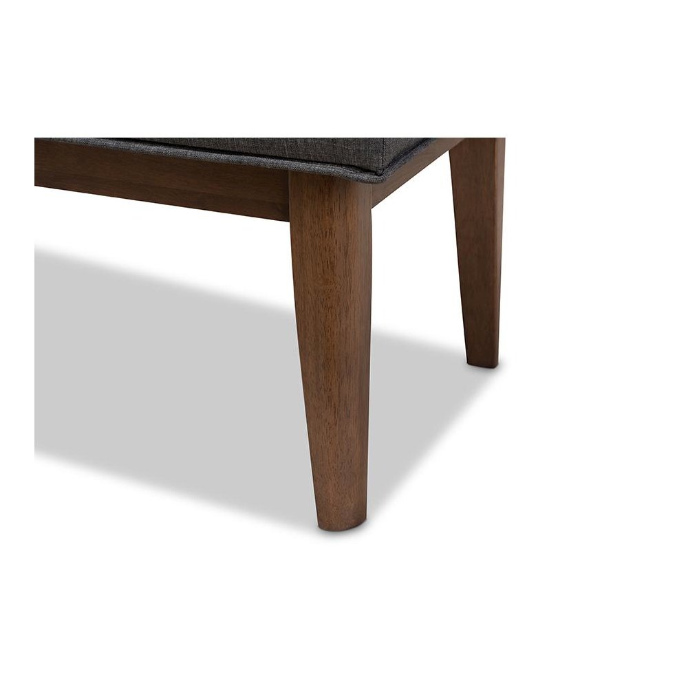 Lucca Mid-Century Modern Walnut Wood Dark Grey Fabric Button-Tufted Bench