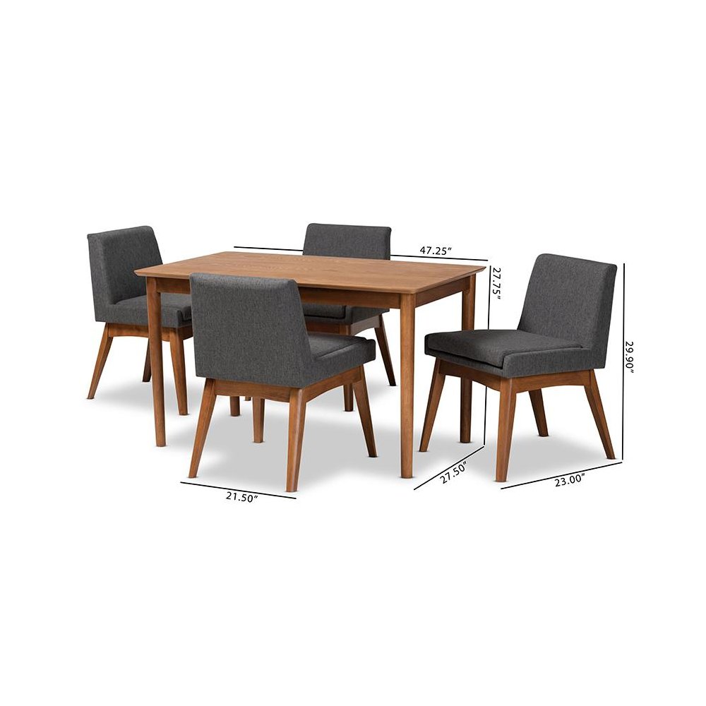 Dark Grey Fabric Upholstered and Walnut Brown Finished Wood 5-Piece Dining Set